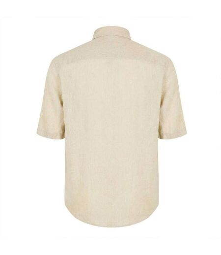 Mens Linen Short-sleeved Shirt Light Beige Boss