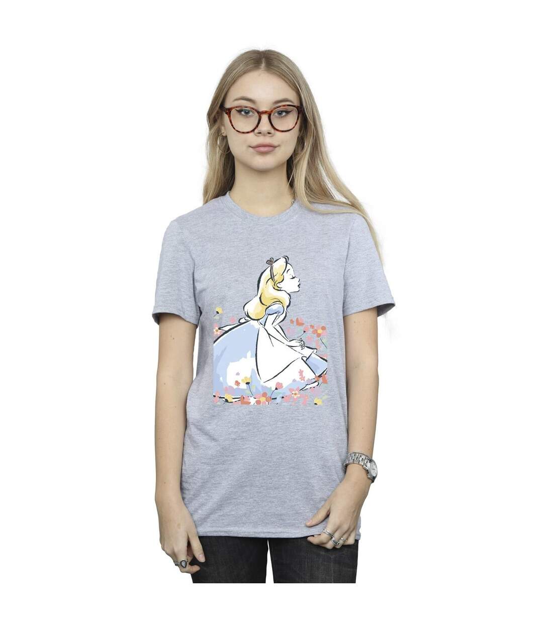 Disney - T-shirt ALICE IN WONDERLAND SKETCH FLOWERS - Femme (Gris sportif) - UTBI8948-2