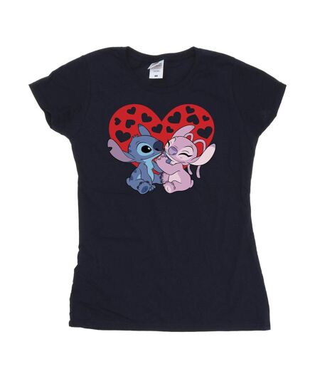 Disney T-shirt en coton Femmes/Ladies Lilo & Stitch Hearts (Bleu marine) - UTBI25702