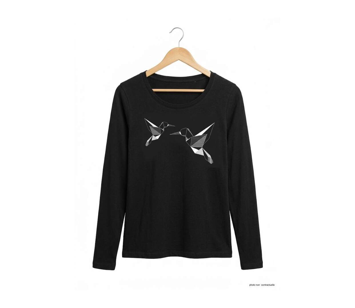 Mayflower NAWA1 : Tee-shirt manches longues noir avec sérigraphie colibri-2