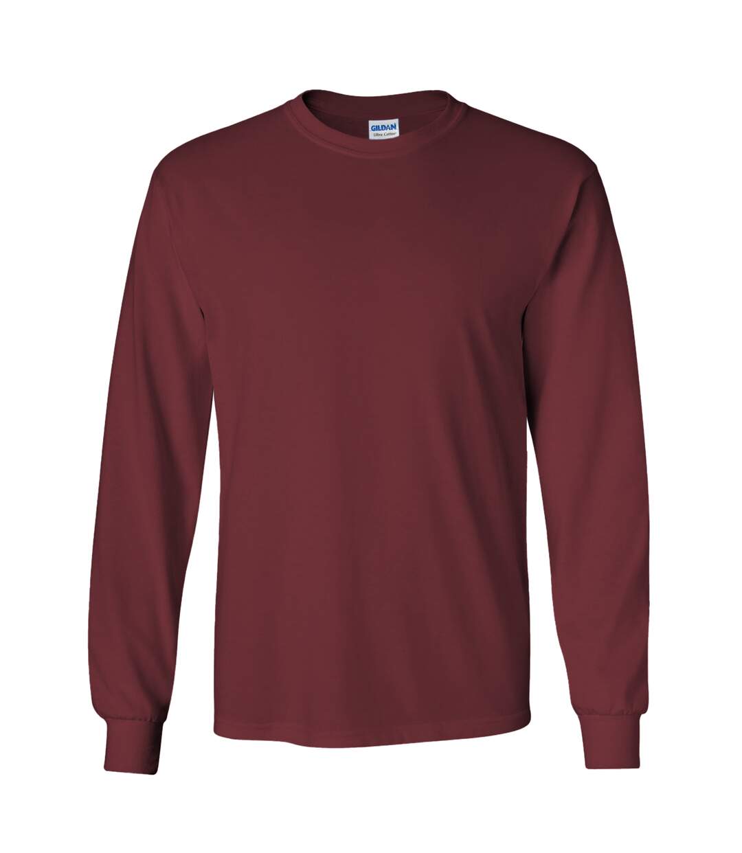 Gildan Mens Plain Crew Neck Ultra Cotton Long Sleeve T-Shirt (Maroon)