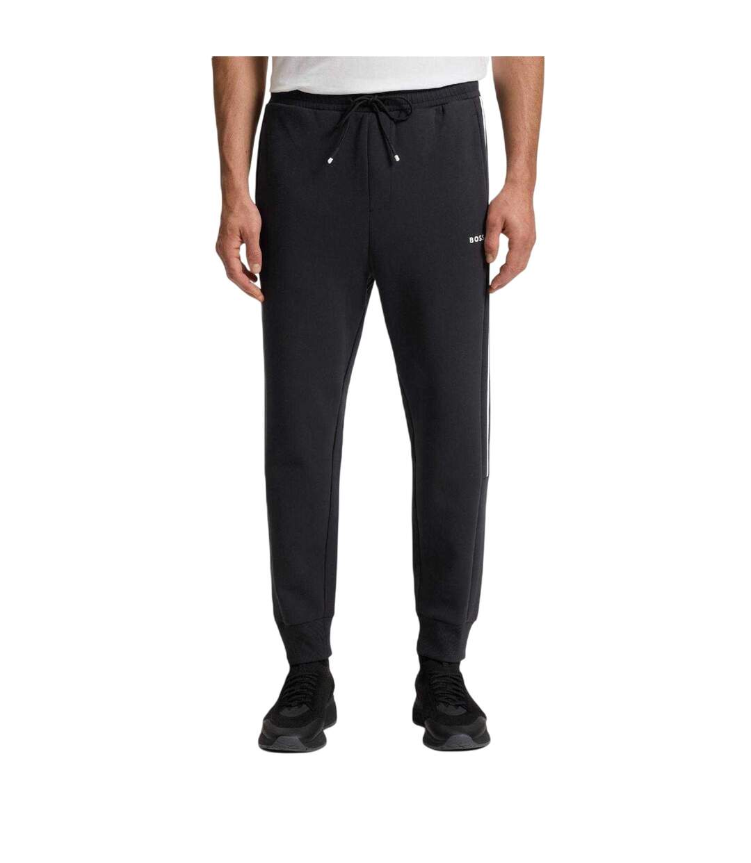 Mens Hadikonos Side Stripe Tapered Joggers Dark Blue Boss-4