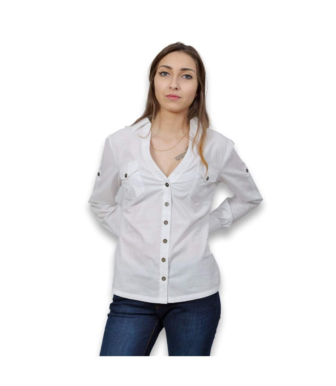 Chemise femme manches longues de couleur blanche-1