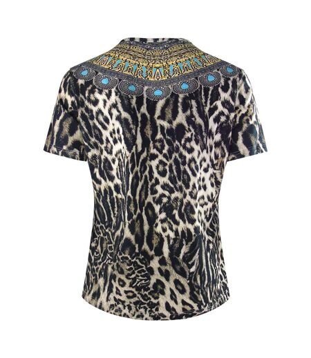T-shirt Motif/style Imprimé Animal Siberia Femme Noir Marron Inoa