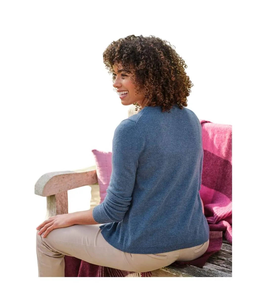 Womens/ladies Cashmere V Neck Classic Cardigan Denim Marl WoolOvers-2