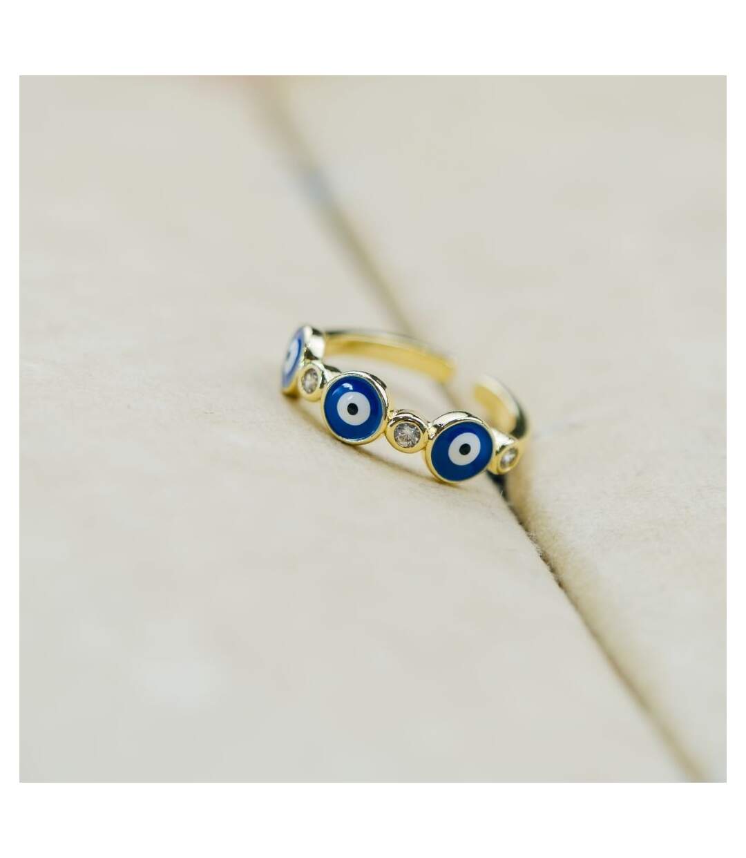 Adjustable Blue White Slim Beaded Stackable Protection Evil Eye Ring-2
