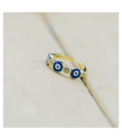 Adjustable Blue White Slim Beaded Stackable Protection Evil Eye Ring