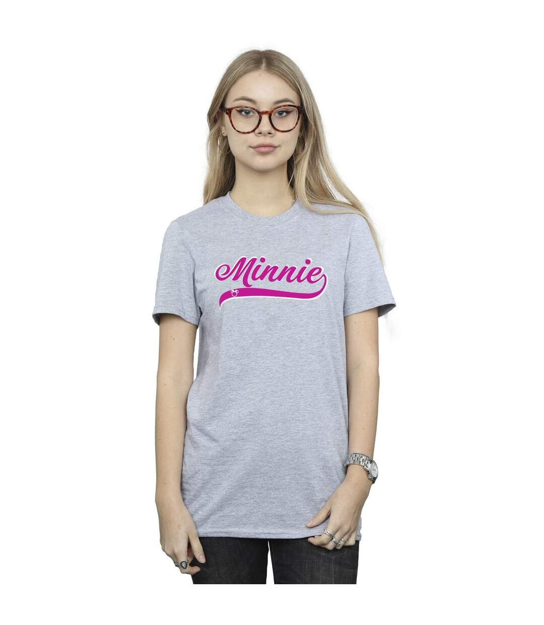 Disney T-shirt boyfriend en coton avec logo Minnie Mouse Femme/Ladies (Gris sportif) - UTBI38284-2