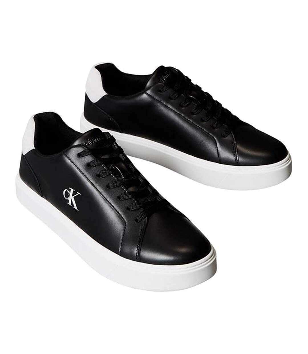 Mens Classic Logo Leather Flat Trainers Black White Calvin Klein-3