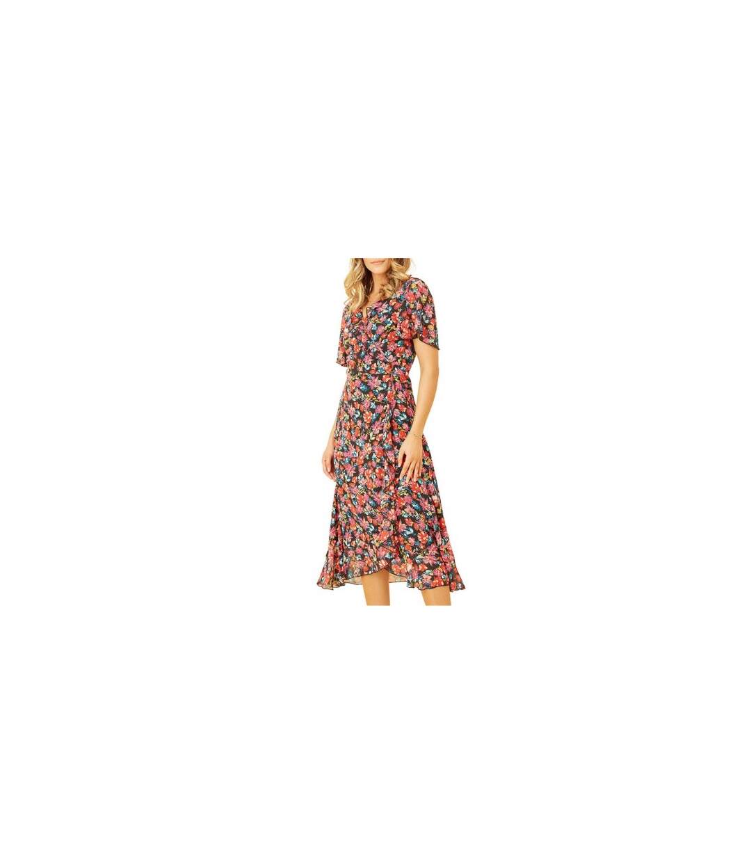 Robe Portefeuille Motif/style Floral Femme Noir Yumi-1