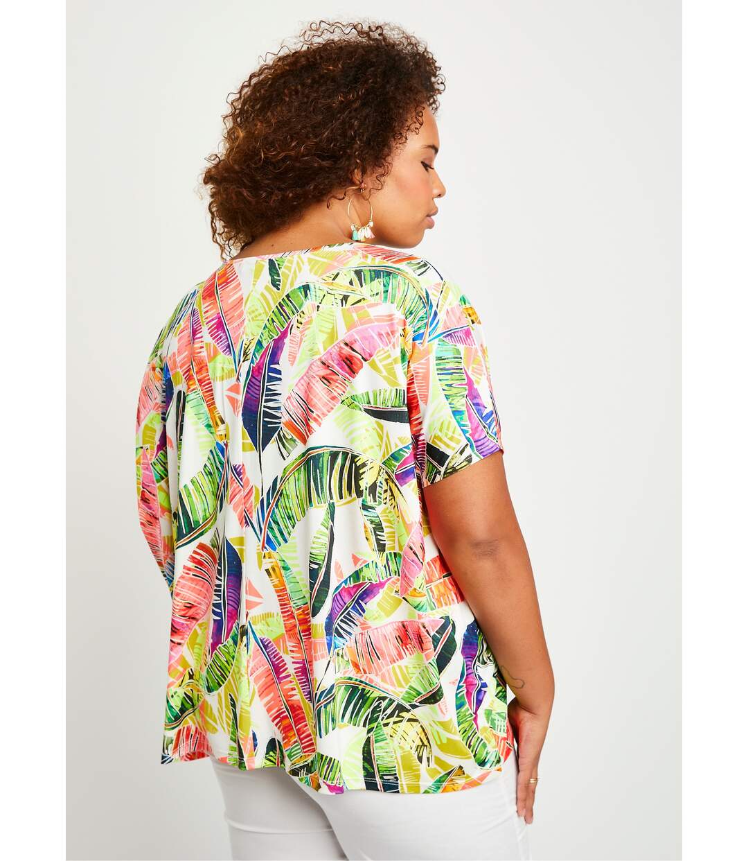 T-shirt long ample motif fluo dentelle-2