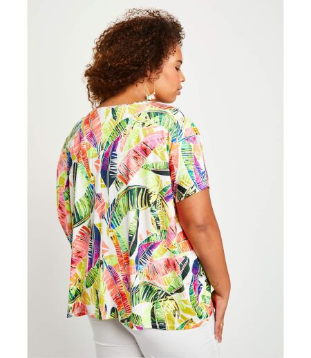 T-shirt long ample motif fluo dentelle
