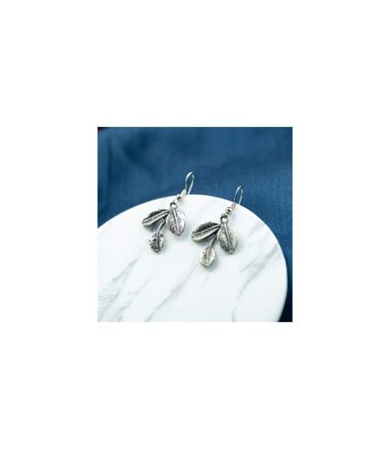 Oxidised Silver Three Bohemian Filigree Leaf Dangle Drop Hook Earrings