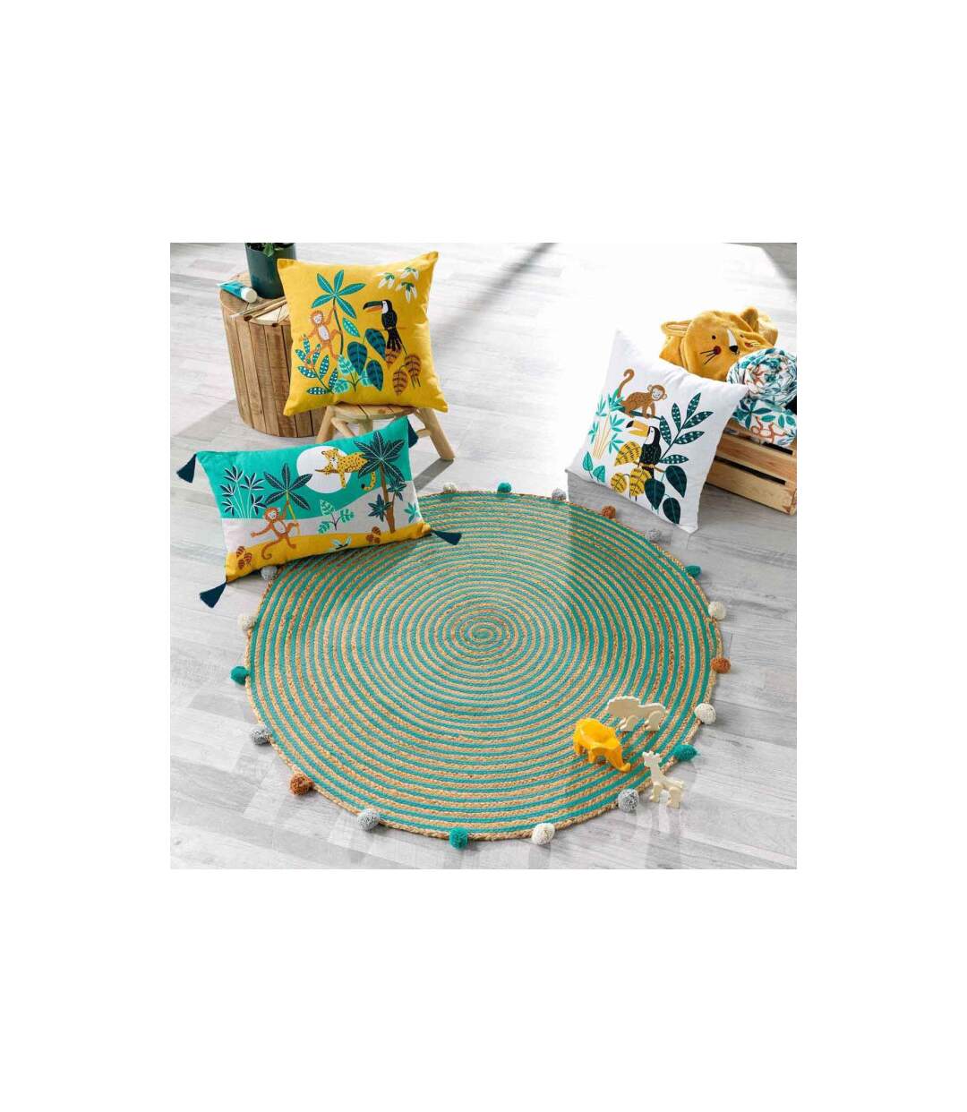 Tapis Enfant à Pompons Déco Baloo 90cm Vert-3