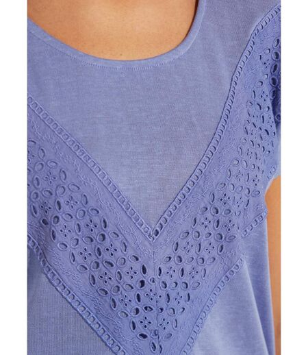 T-shirt uni col rond dentelle manches kimono