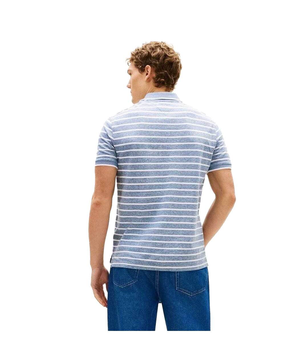 Mens Striped Polo Shirt Blue Jean White Tommy Hilfiger-3