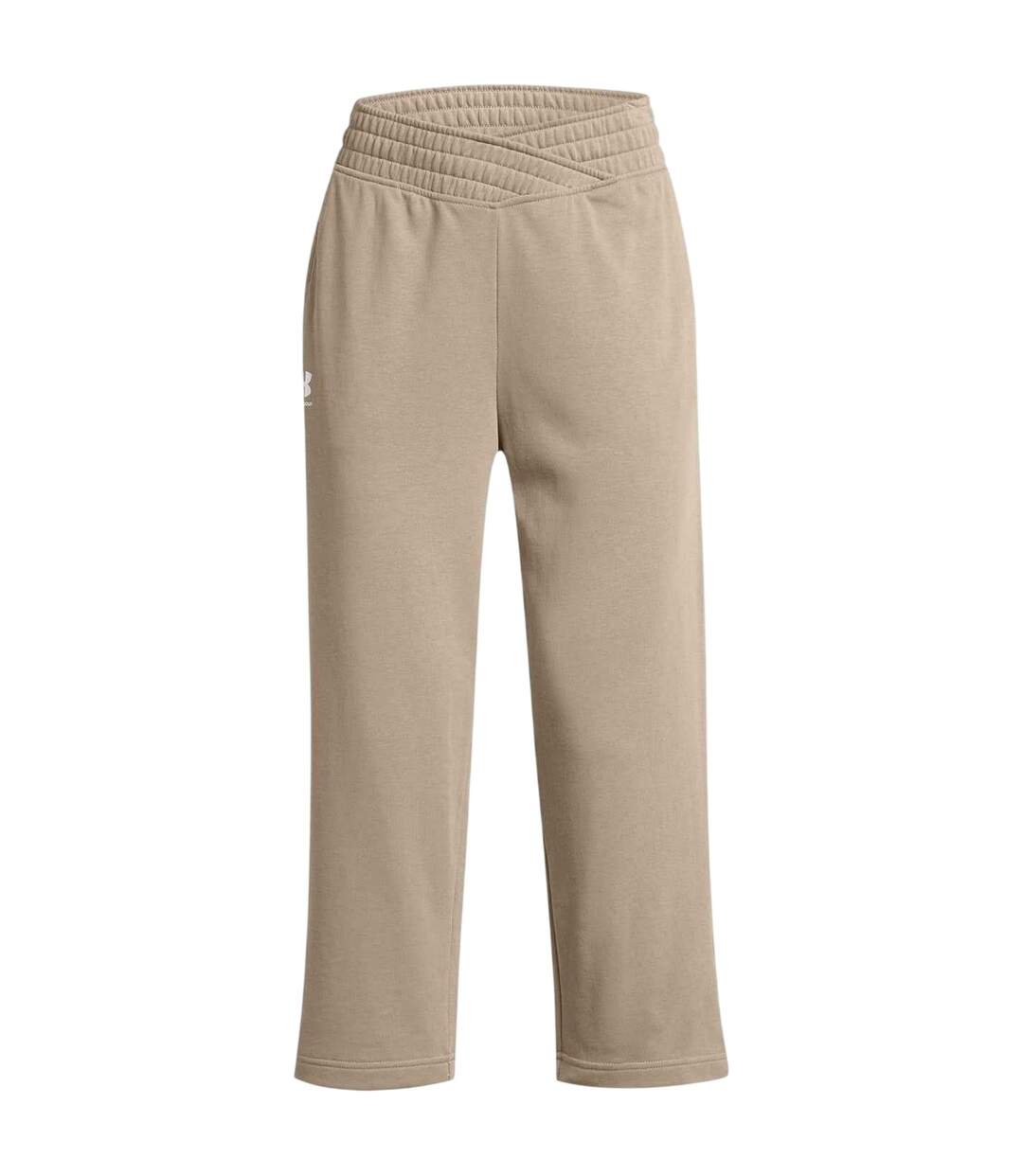 Womens/ladies Terry Towel Cropped Wide Leg Tracksuit Bottoms Brown Under Armour-2