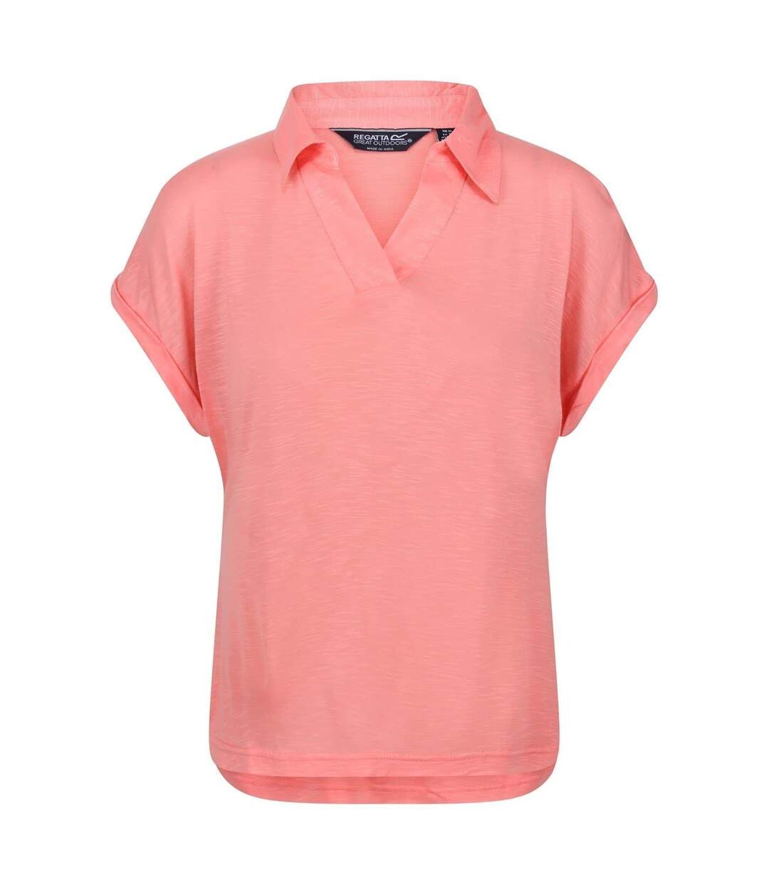 Polo Manches Courtes À Col V Motif/style Uni Femme Rose Corail Regatta-1
