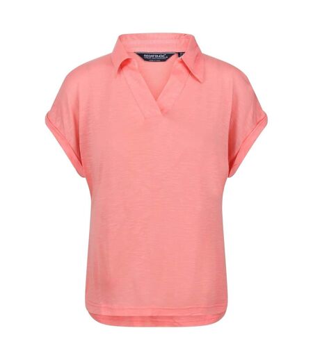 Polo Manches Courtes À Col V Motif/style Uni Femme Rose Corail Regatta