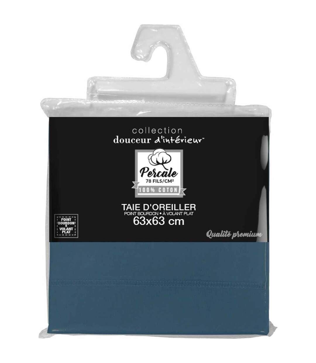 Taie d'Oreiller Percaline 63x63cm Bleu-4