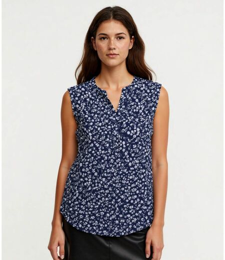Tunique d'été fleurie sans manches - Blouse légère en bleu marine pour femme, idéale pour les beaux jours