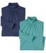 Pack of 2 Women's Turtleneck Tops - Navy Turquoise 