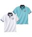Pack of 2 Men's Nautical Short Sleeve Polo Shirts - Turquoise White