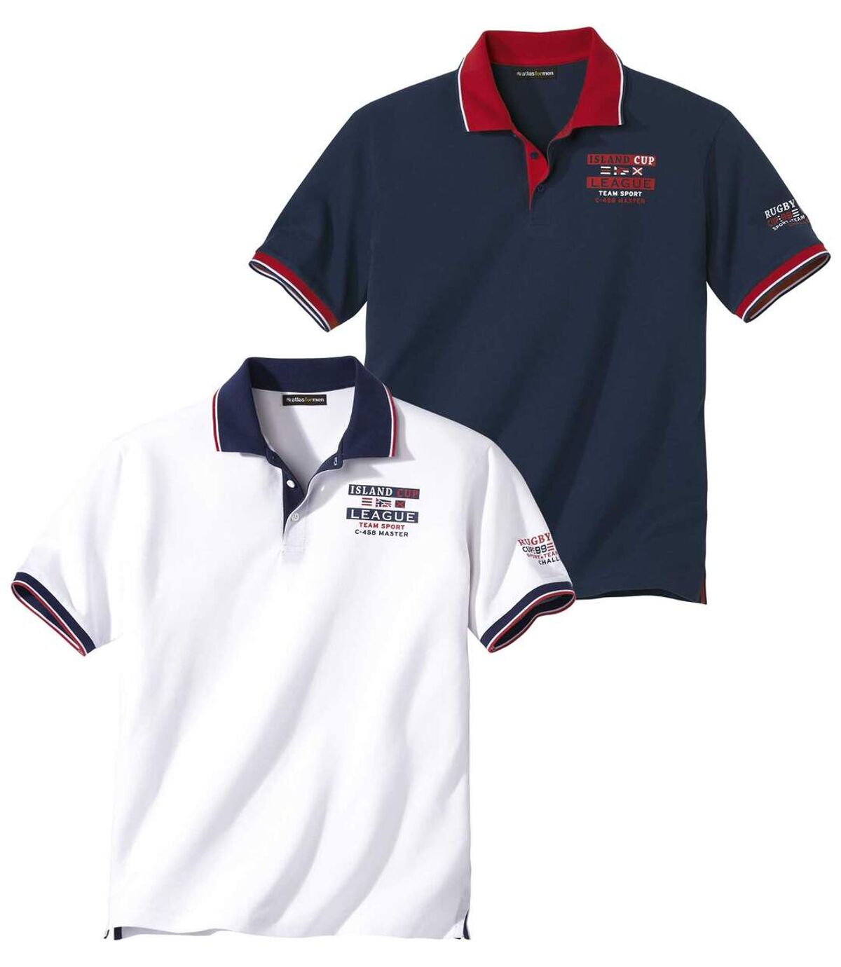 Pack of 2 Men's Piqué Polo Shirts - Navy White Atlas For Men