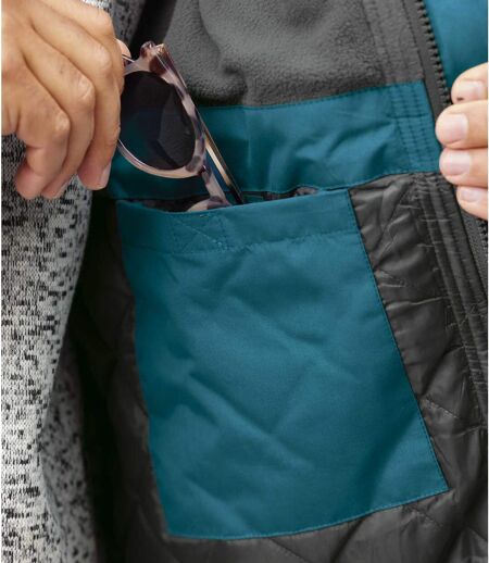 Men's Blue Sporty Parka - Water-Repellent - Foldaway Hood