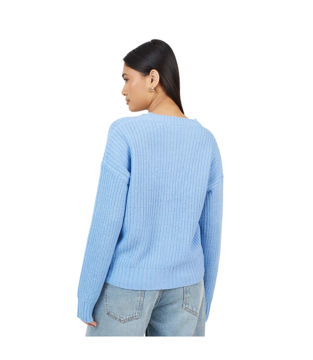 Womens/ladies Fisherman Ribbed Cardigan Blue Brave Soul-3