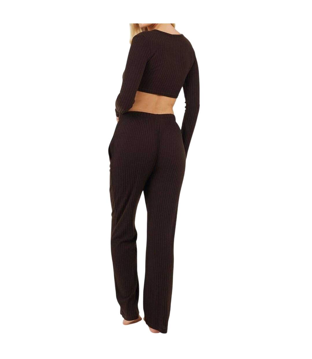 Womens/ladies Ribbed Loungewear Set Chocolate Brave Soul-3