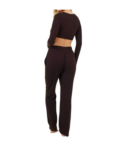 Womens/ladies Ribbed Loungewear Set Chocolate Brave Soul