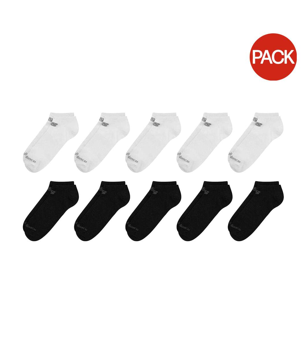 Pack Of 10  Unisex Adult Everyday No-show Socks  White Black New Balance-1