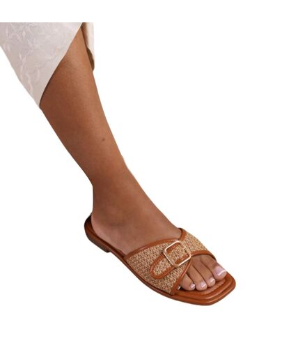 Womens/ladies vermont raffia buckle sliders tan Where´s That From