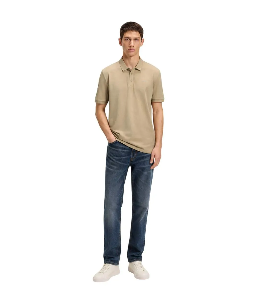 Mens Logo Pique Polo Shirt Beige Hugo-1