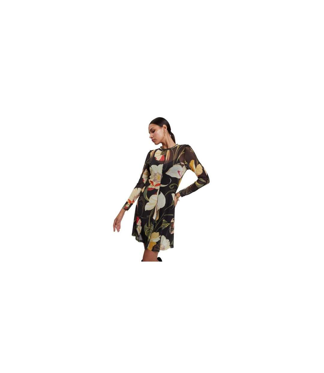 Robe Mi-longue Manches Longues Motif/style Floral Femme Noir Ted Baker-1