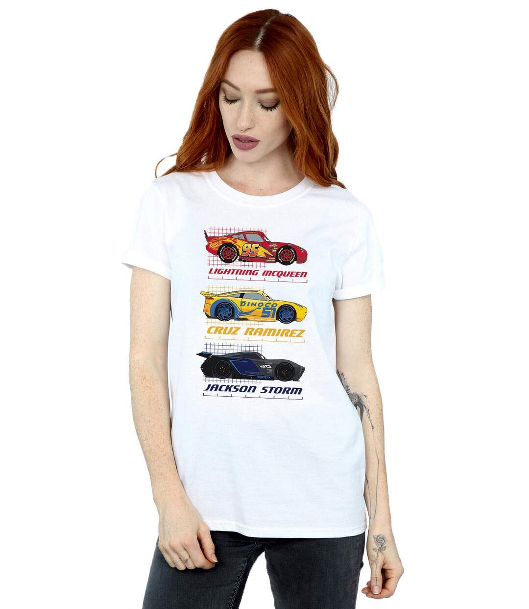 Disney Femme/Les femmes Cars Racer Profile Coton Boyfriend T-Shirt (Blanc) - UTBI16132-2