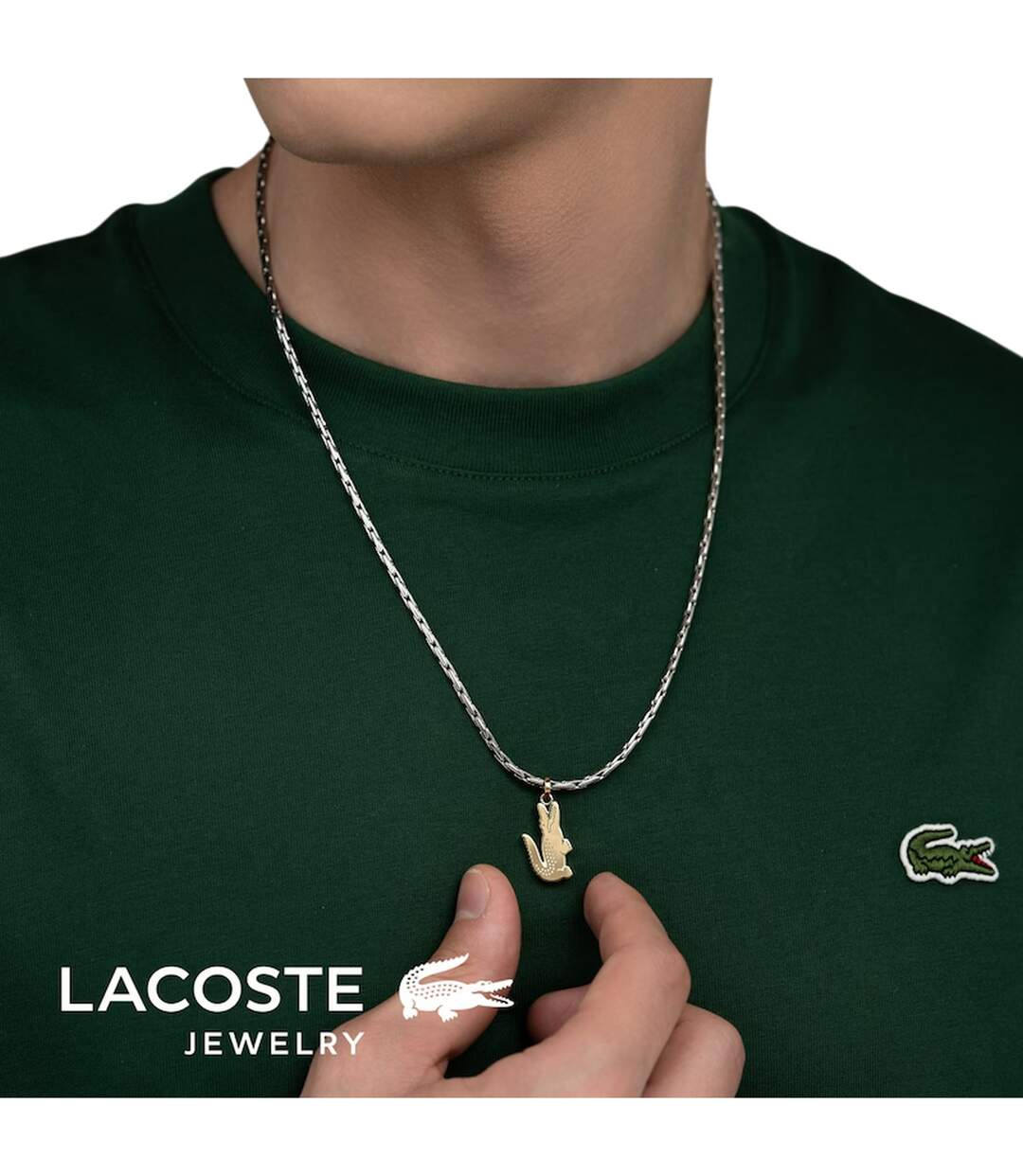 Mens Arthor Crocodile Necklace One Size Silver Lacoste-4
