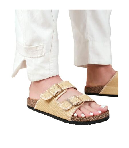 Womens/ladies sunset double strap flat sandals khaki Where´s That From