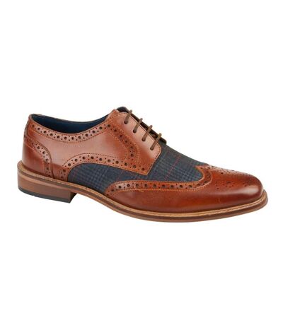 Roamers Mens Checked Leather Brogues (Tan) - UTDF2349