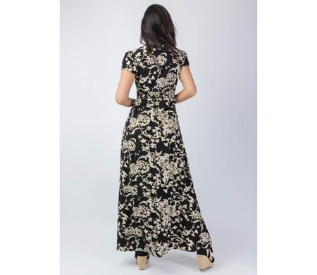 Robe longue chic et féminine noire MARBELLA imprimé élégant Coton Du Monde