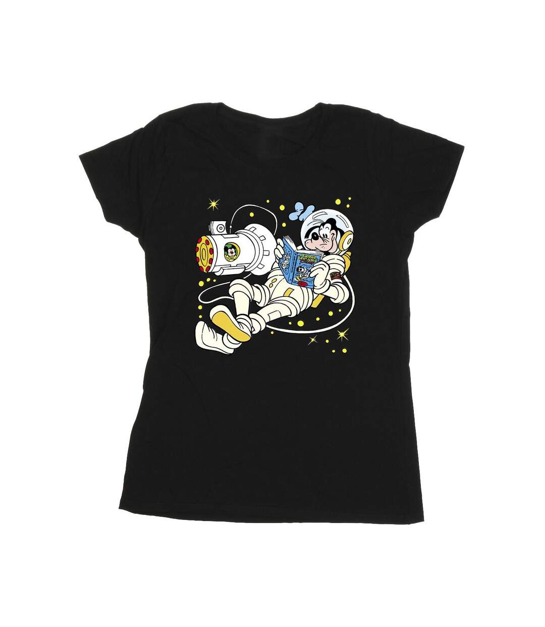 Disney T-shirt en coton Femme/Ladies Goofy Reading In Space (La lecture dans l'espace) (Noir) - UTBI33615-1