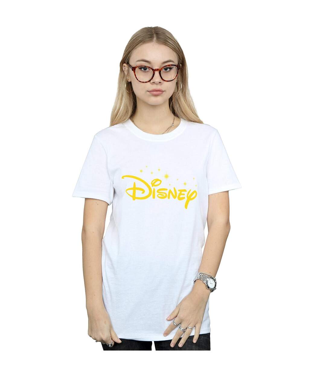 Disney T-shirt boyfriend en coton avec logo et étoiles pour femmes/femmes (Blanc) - UTBI36621-2