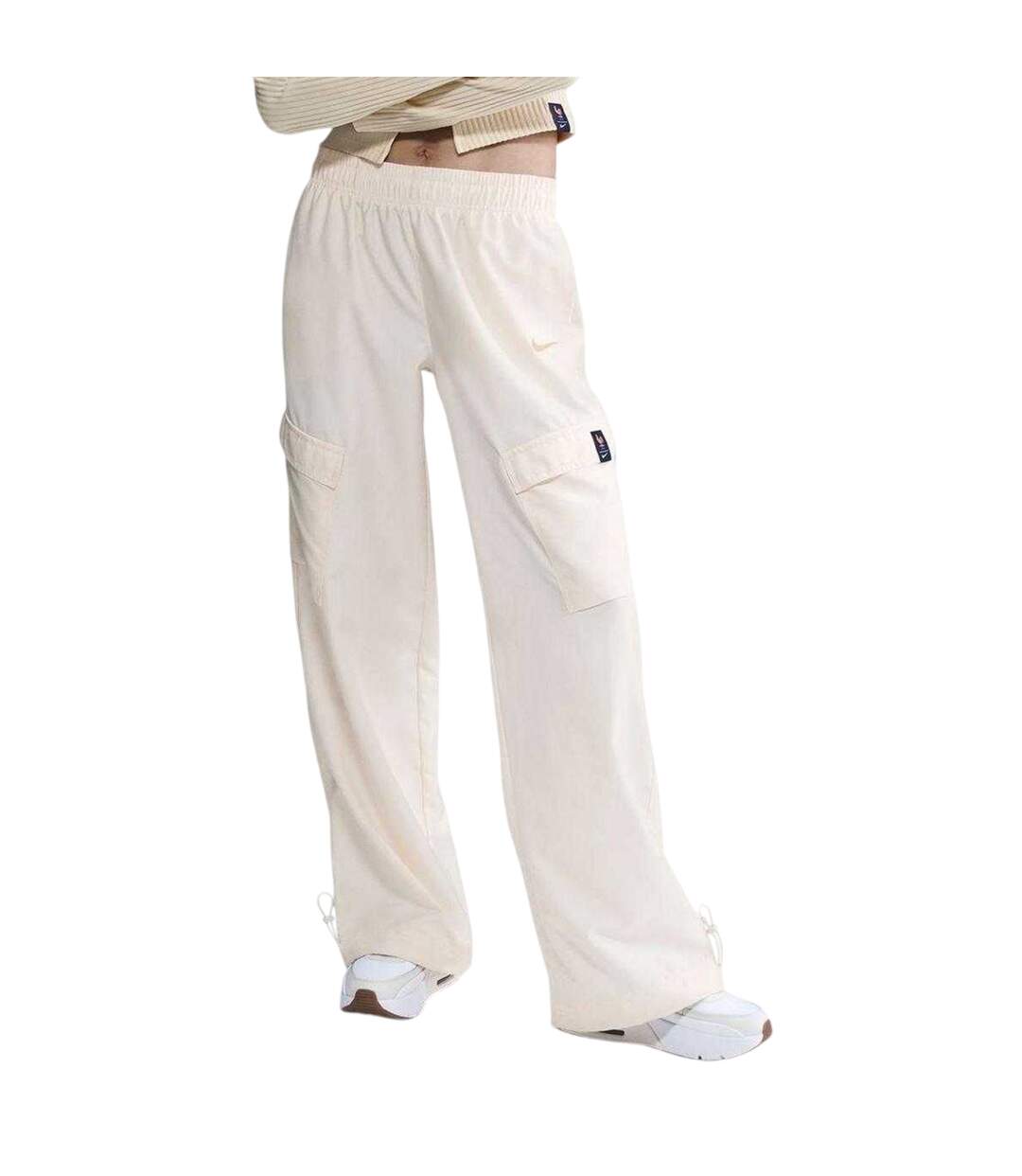 Womens/ladies Trend Wide Leg Cargo Trousers White Nike-2