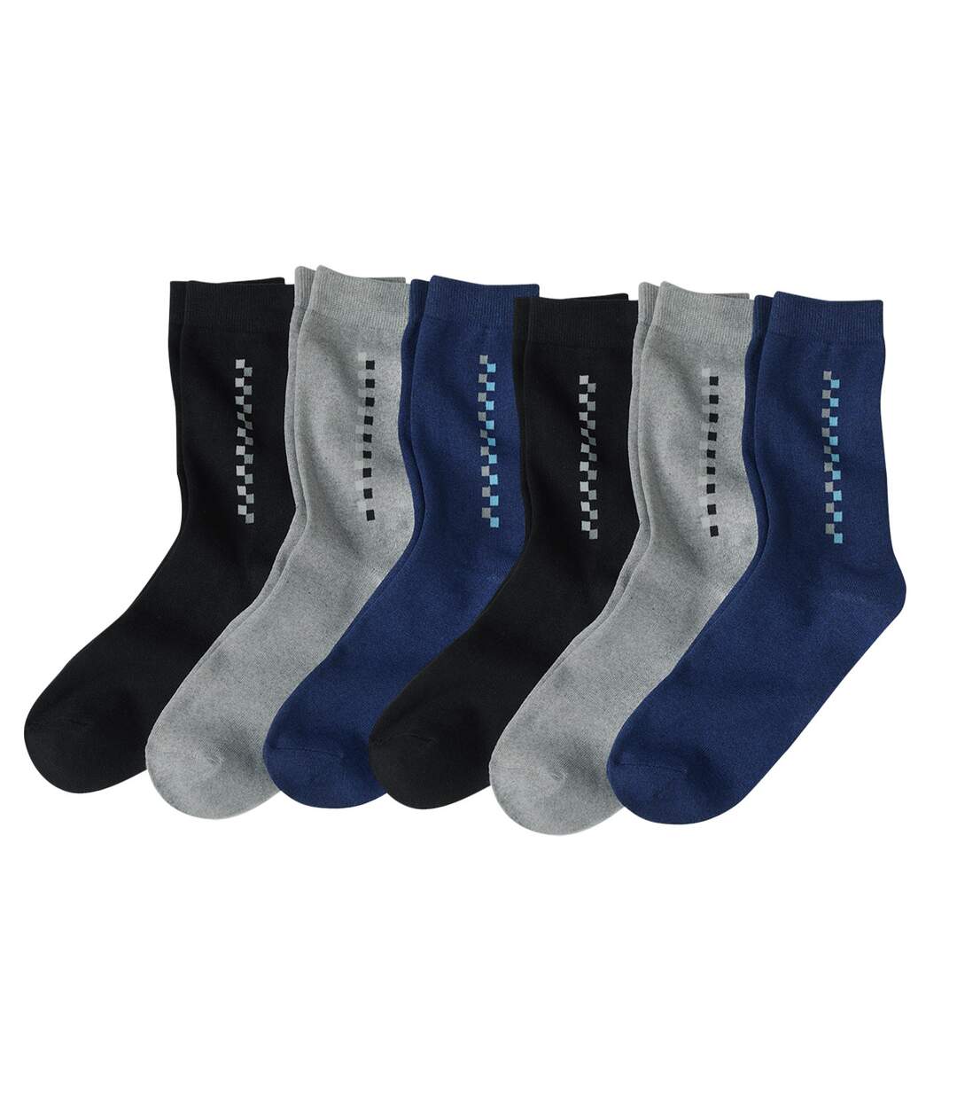 Pack of 6 Pairs of Men's Patterned Socks - Black Grey Blue-1