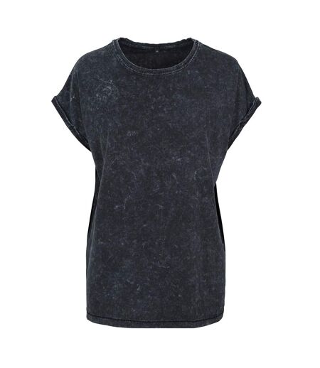 Build Your Brand Womens/Ladies Acid Wash Extended Shoulder T-Shirt (Black)