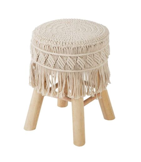 Tabouret en macramé Savana - H. 42 cm - Beige