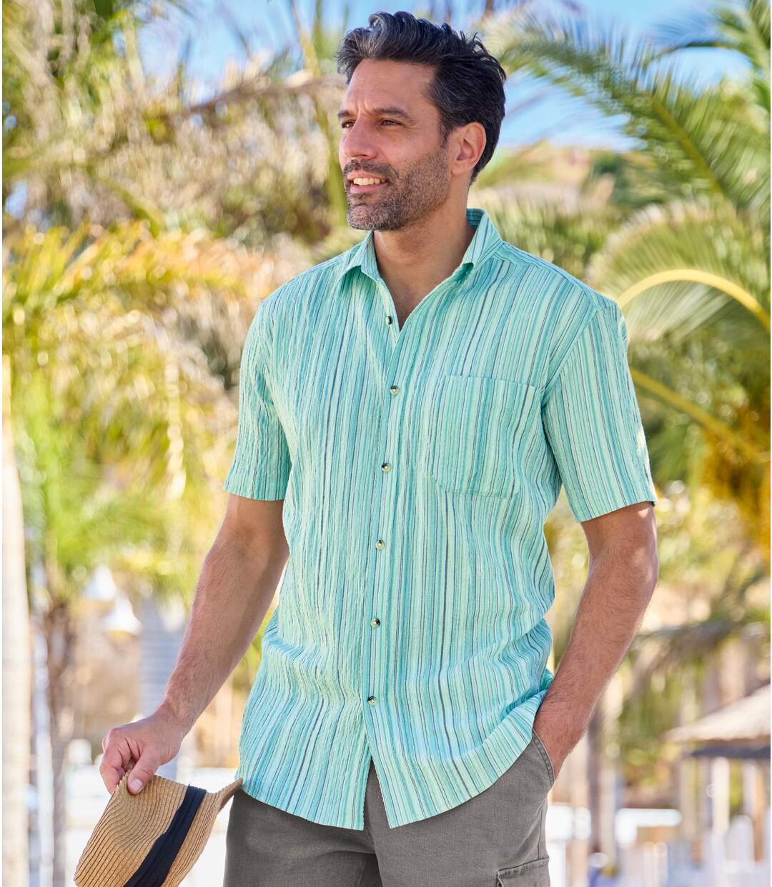 Men's Turquoise Striped Crepe Shirt