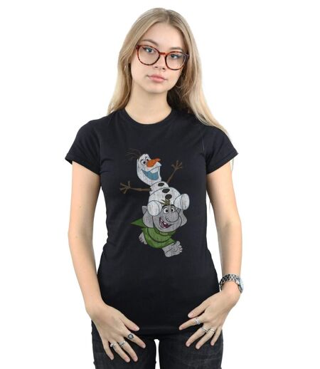 Disney T-shirt en coton Femme/Femme Frozen Olaf And Troll (Noir) - UTBI22017