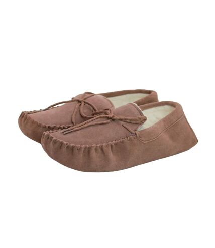 Unisex adult sheepskin lined hard sole moccasins camel Eastern Counties Leather